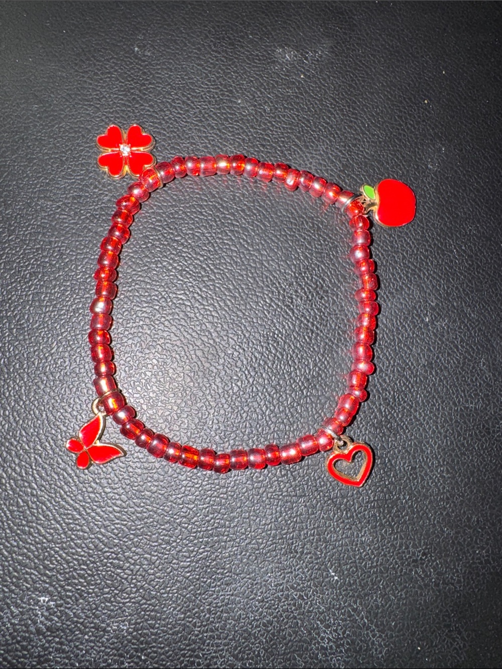 Red Beaded Charm Bracelet for Kids - Apple, Heart, Butterfly & Flower